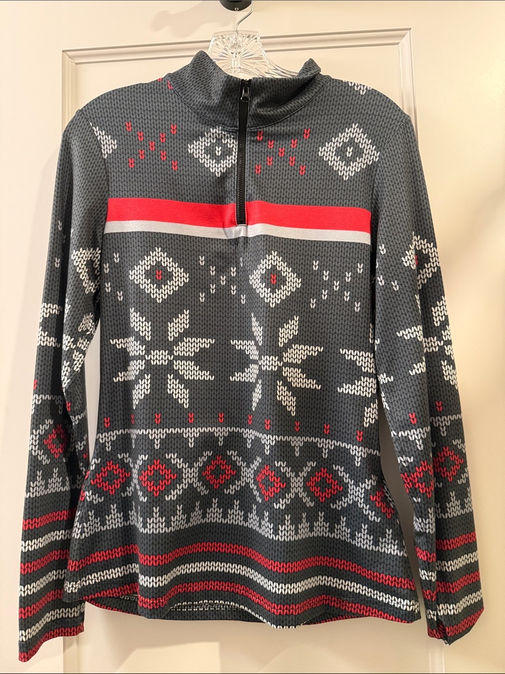 Alp N Rock Gray Fair Isle Half-Zip Sweater with Red Accents